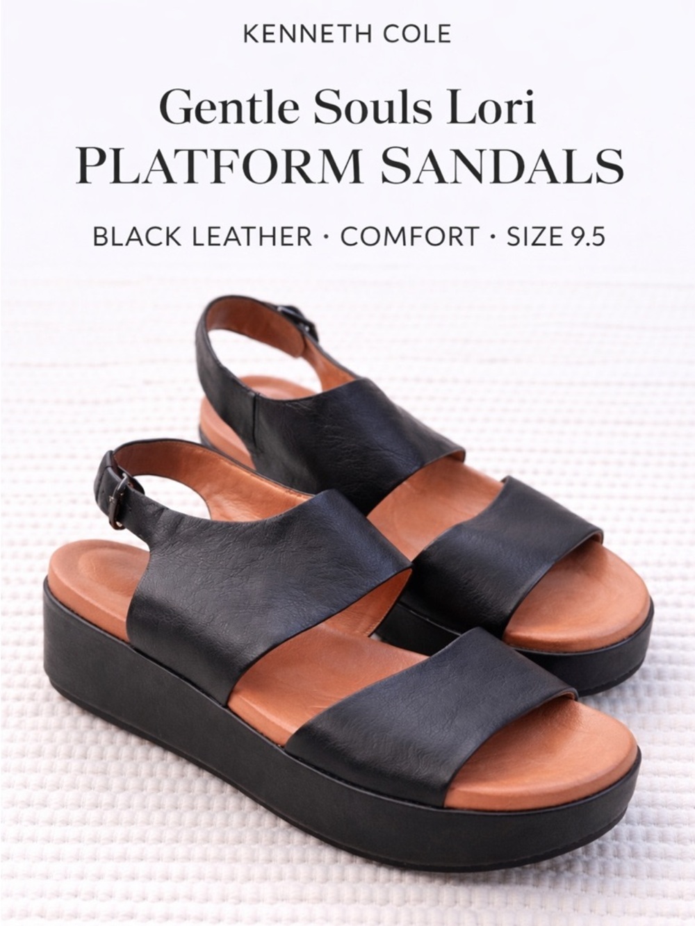 Gentle Souls Lori Black Leather Platform Sandals Comfort 9.5